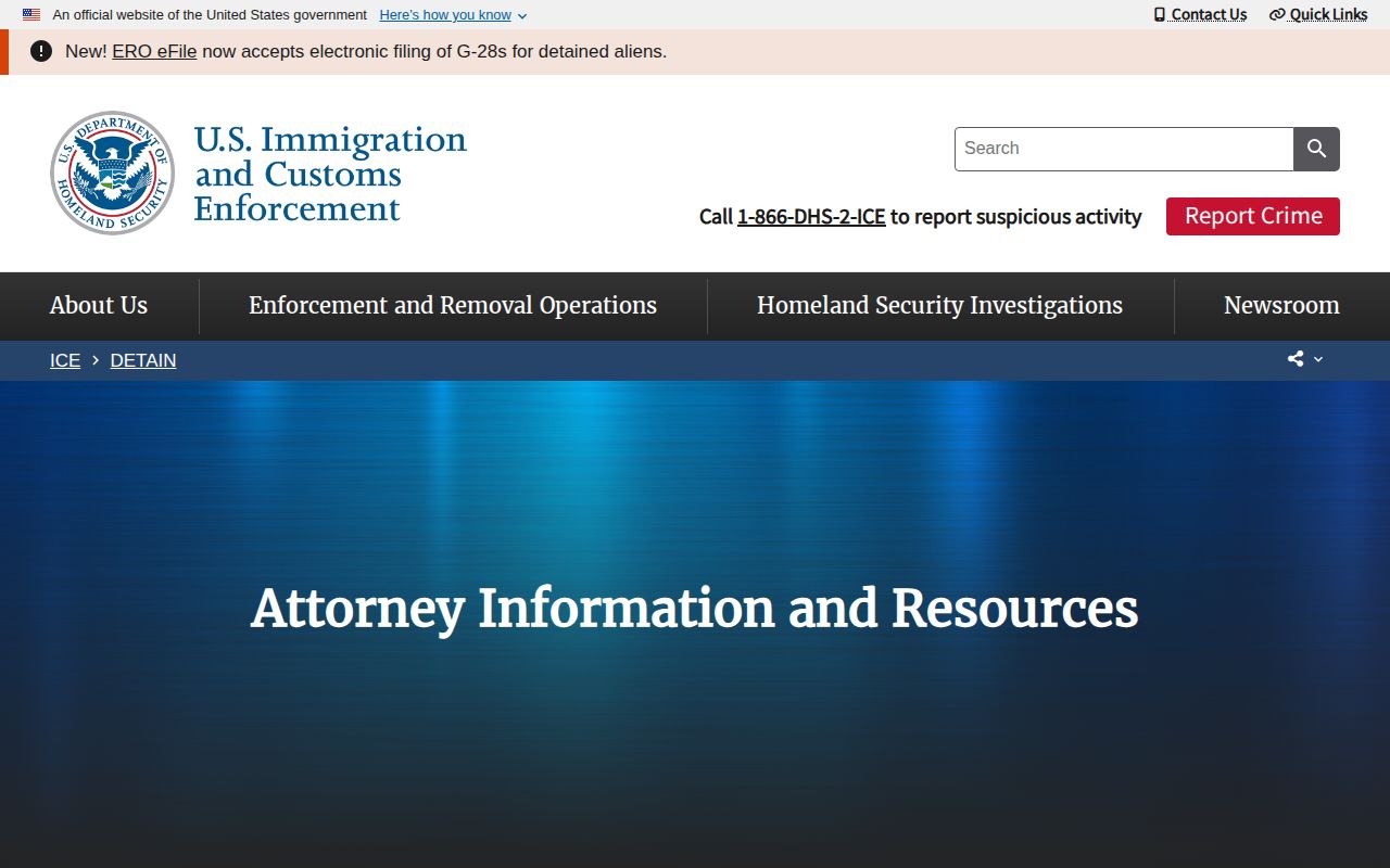 ICE detainee resource page explaining locator coverage after release